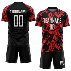 Maillot de football personnalisé à sublimation rouge, blanc et noir