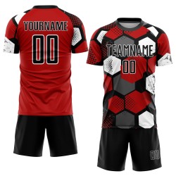 Maillot de football personnalisé à sublimation rouge, noir et blanc