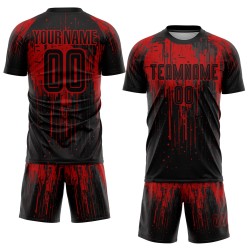 Maillot de football personnalisé rouge et noir par sublimation
