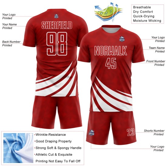 Maillot de football personnalisé à sublimation avec motifs de vent rouge et blanc