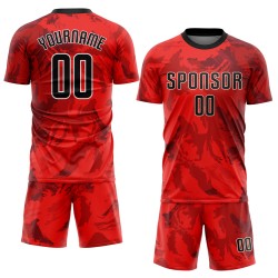 Maillot de football personnalisé à sublimation rouge, noir et blanc