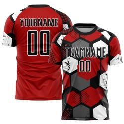 Maillot de football personnalisé à sublimation rouge, noir et blanc