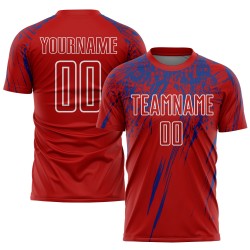 Maillot de football personnalisé à sublimation rouge royal et blanc