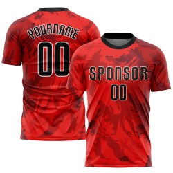 Maillot de football personnalisé à sublimation rouge, noir et blanc