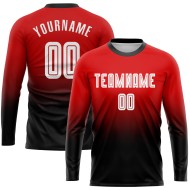Maillot de football personnalisé à manches longues, imprimé par sublimation, rouge, blanc et noir