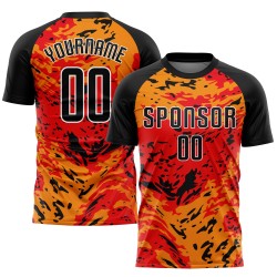 Maillot de football personnalisé à sublimation rouge, noir et or