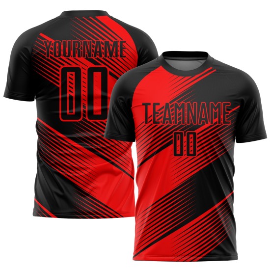 Maillot de football personnalisé rouge et noir par sublimation Maillot de football personnalisé rouge et noir par sublimation