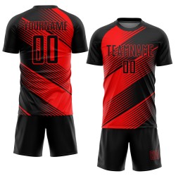 Maillot de football personnalisé rouge et noir par sublimation