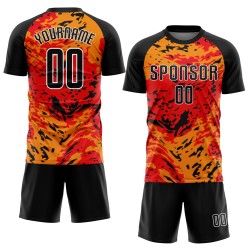 Maillot de football personnalisé à sublimation rouge, noir et or