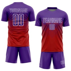 Maillot de football personnalisé à sublimation rouge, violet et blanc