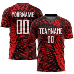 Maillot de football personnalisé à sublimation rouge, noir et blanc