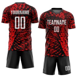 Maillot de football personnalisé à sublimation rouge, noir et blanc