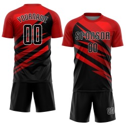 Maillot de football personnalisé à sublimation rouge, noir et blanc