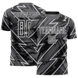 Maillot de football personnalisé à sublimation gris acier et blanc Lightning