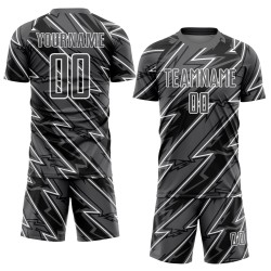 Maillot de football personnalisé à sublimation gris acier et blanc Lightning Maillot de football personnalisé à sublimation gris acier et blanc Lightning
