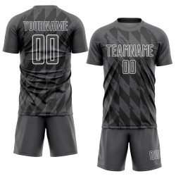 Maillot de football personnalisé à sublimation géométrique gris acier et blanc Maillot de football personnalisé à sublimation géométrique gris acier et blanc