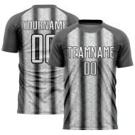 Maillot de football personnalisé à rayures ethniques gris acier, blanc et noir, sublimation