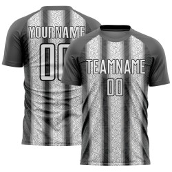 Maillot de football personnalisé à rayures ethniques gris acier, blanc et noir, sublimation