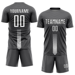Maillot de football personnalisé à sublimation avec flèches grises, blanches et noires Maillot de football personnalisé à sublimation avec flèches grises, blanches et noires