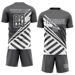 Maillot de football personnalisé à sublimation, lignes blanches et gris acier