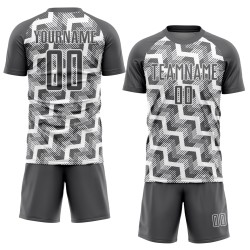 Maillot de football personnalisé à sublimation, lignes blanches et gris acier