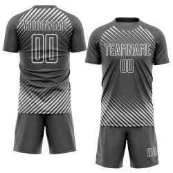 Maillot de football personnalisé à sublimation, lignes diagonales grises et blanches