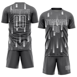 Maillot de football personnalisé à sublimation géométrique gris acier et blanc Maillot de football personnalisé à sublimation géométrique gris acier et blanc